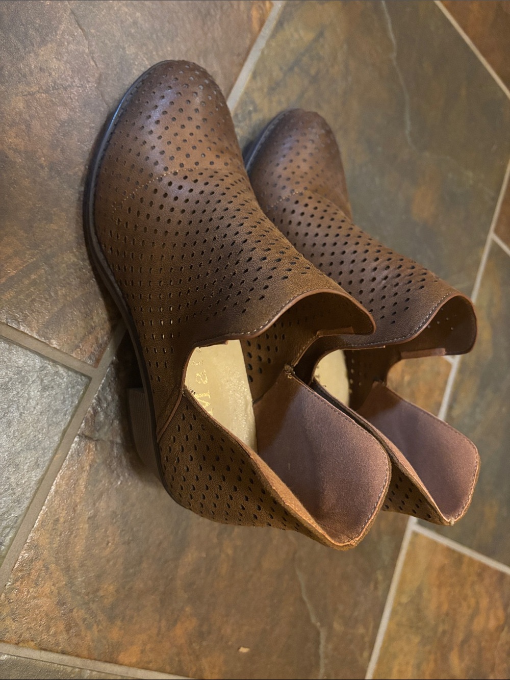 Perforated Brown Women’s Ankle Booties - Casual Slip-On Comfort